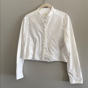 Rag & Bone White Collarless Cropped Button Up Shirt